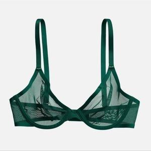 Cuup The Plunge Sheer Mesh Emerald Green Underwire Adjustable Strap Bra size 34G